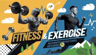 Person working out with text: 'Fitness and Exercise: Health Benefits, How to Start & Improve.