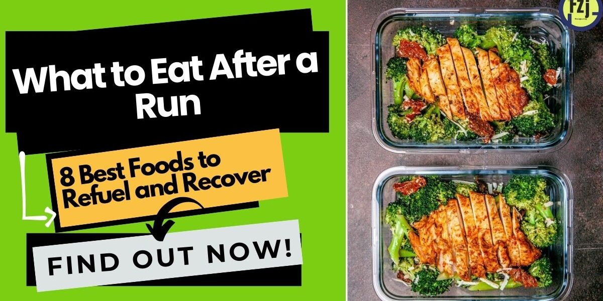 Thumbnail with the title "What to Eat After a Run" and "8 Best Foods to Refuel and Recover," alongside healthy meal prep in containers.