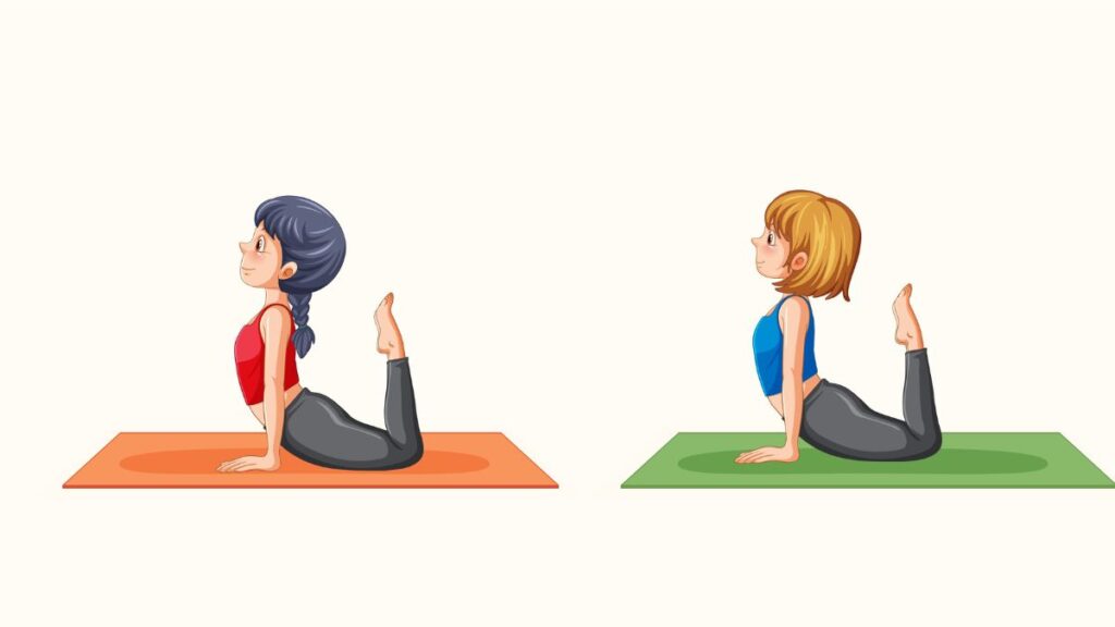 Two women performing Cobra Pose (Bhujangasana) on yoga mats, a beneficial exercise for skin health and acne relief.