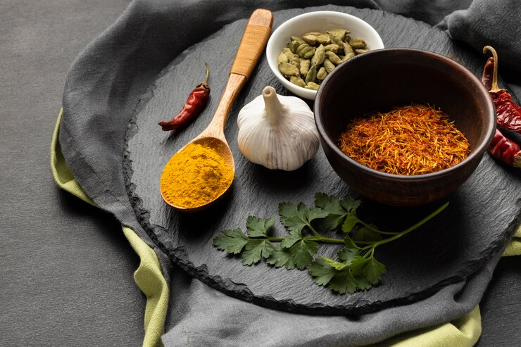 High angle indian meal ingredients